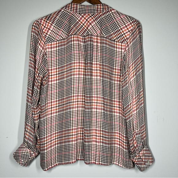 J.Jill Plaid Ruffle Blouse Womens M Fall Autumn Orange Pink  Button Up 100324 - Picture 6 of 8